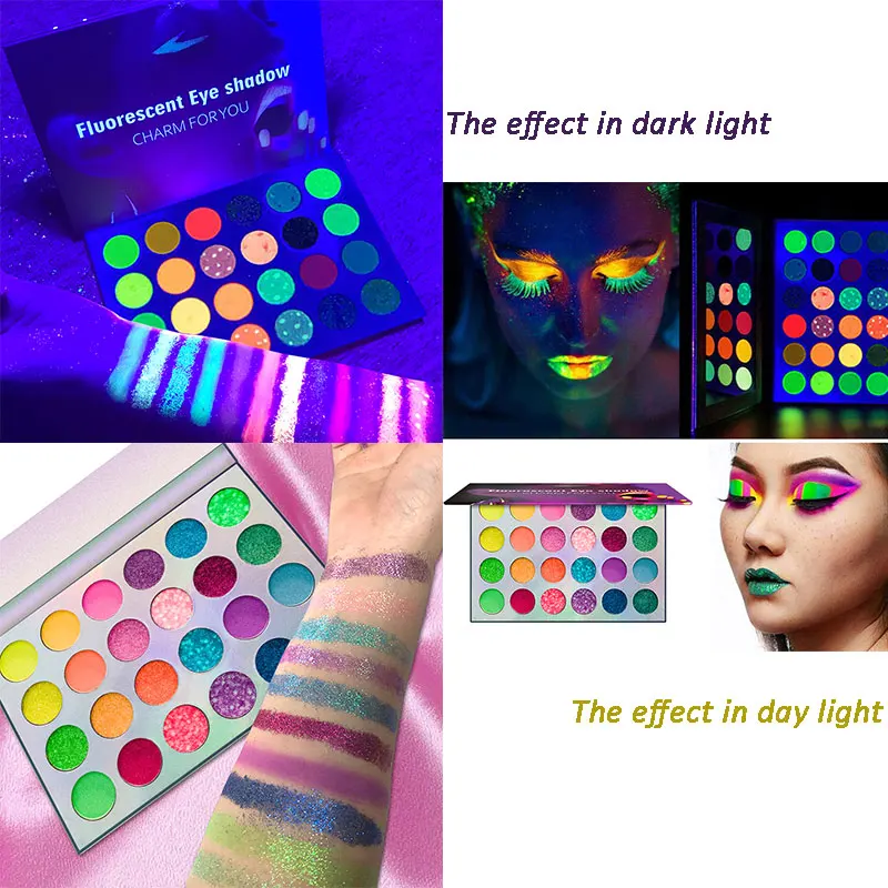 Colorful Eyeshadow Palette Neon Glow in Bright Makeup 24 Color Pigmented Eye Shadow Pallet Matte Shimmer Glitter Eye Cosmetic