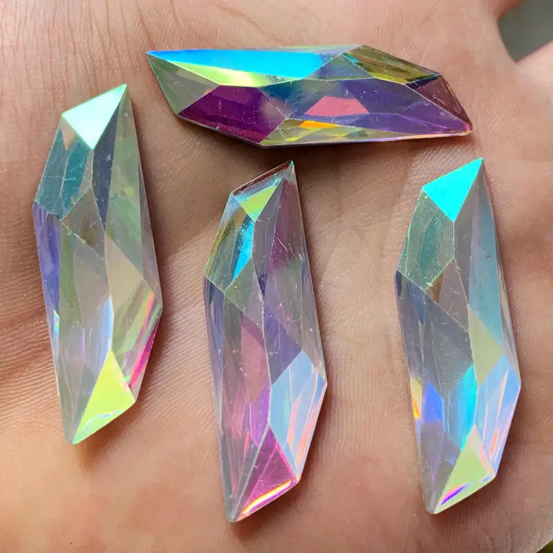 8pcs 14*45mm Glitter Crystal AB S-shape Resin Rhinestone Applique Flatback Face Crystal Strass Non Sewing Stones for Crafts