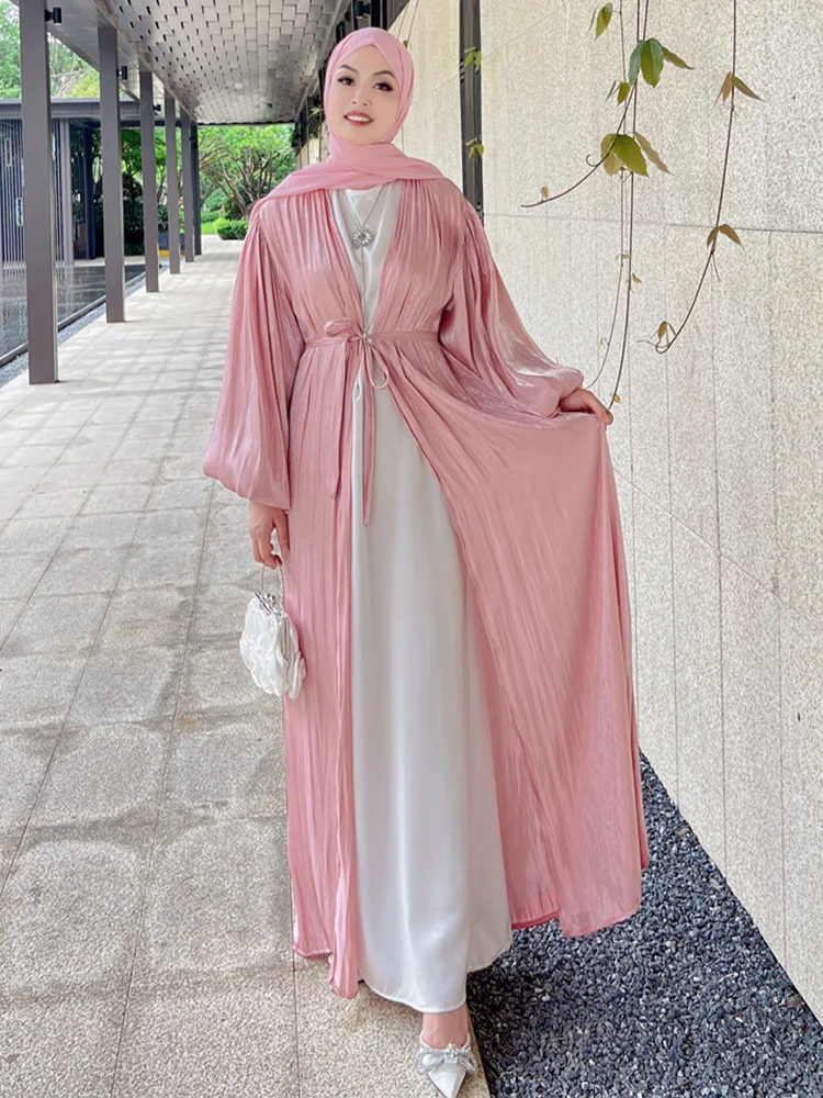 Autunno Manica a sbuffo Abaya Musulmano Abito da donna Lace-up Modesto Marocco Abito lungo da festa Turchia islamica Dubai Eid Ramadan Jubah Robe