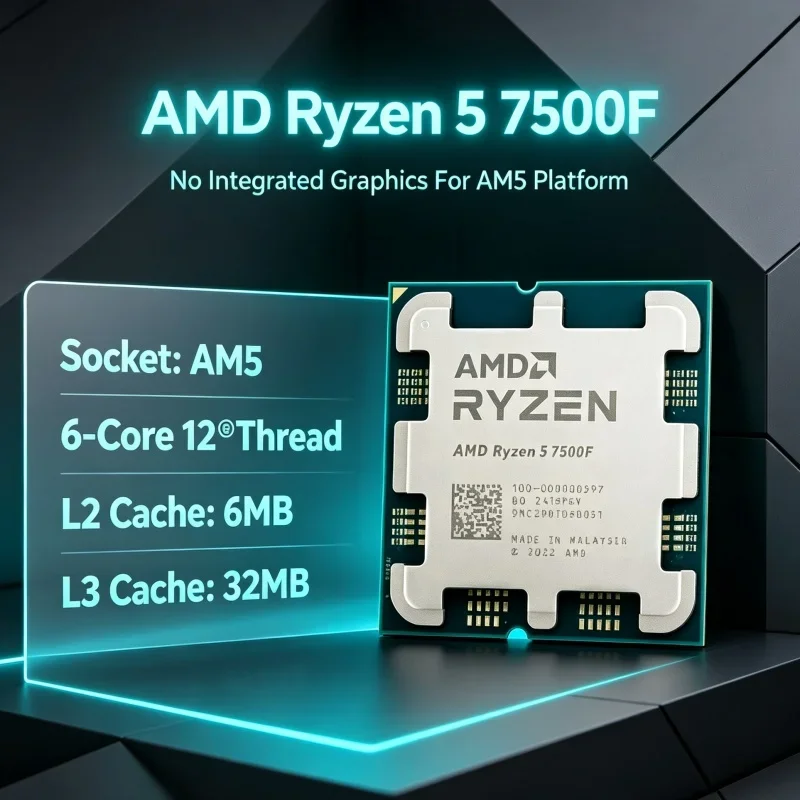 CPU R5 7500F 65W Energy Saving 6C12T 5.0GHz Boost 32MB L3 Socket AM5 Processor for Mini Build