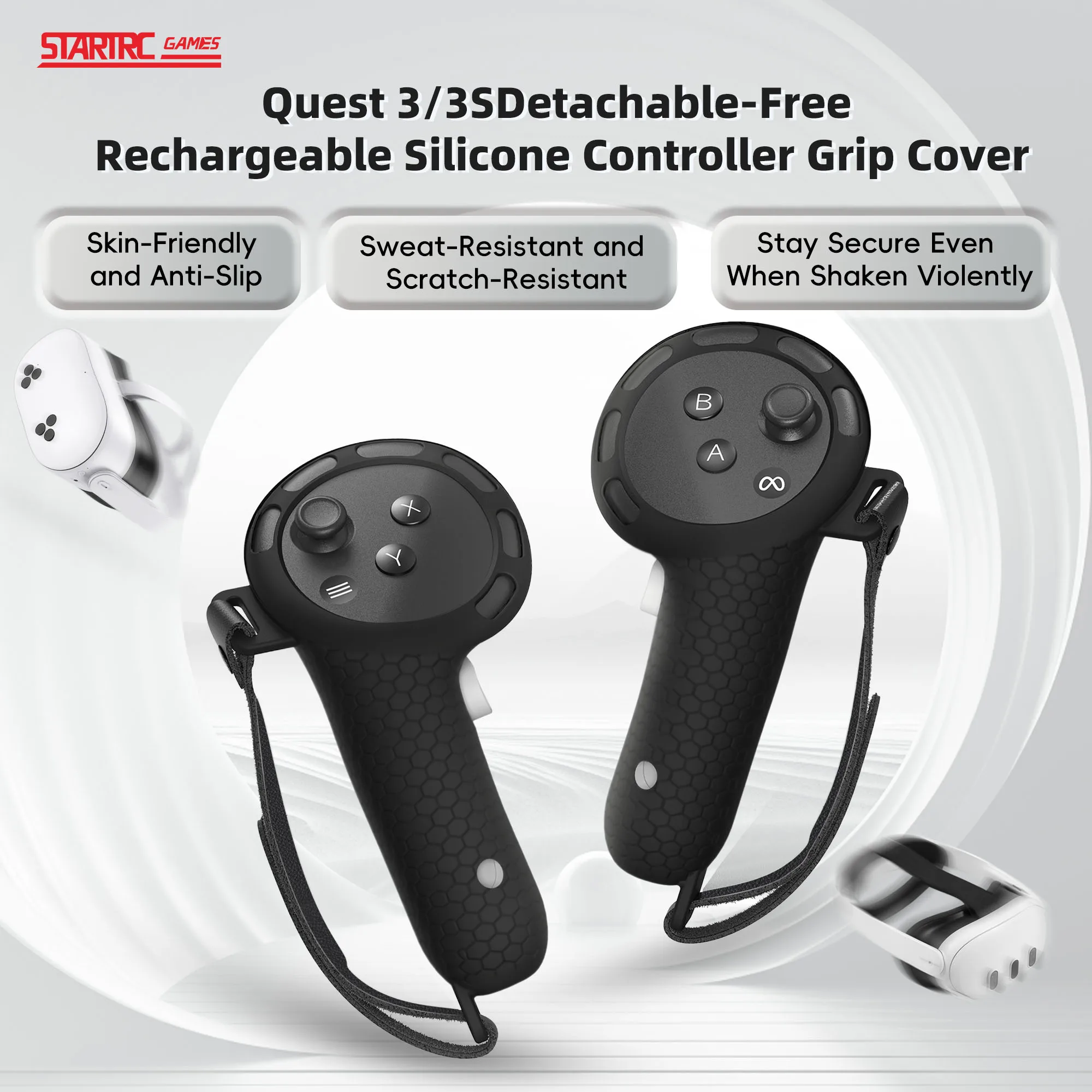 

Для Quest 3S/3 съемный перезаряжаемый силиконовый чехол для ручки контроллера со встроенной перезаряжаемой батареей силиконовый чехол для ручки