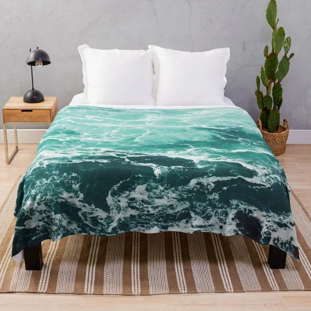 

Blue Ocean Summer Beach Waves Throw Blanket Modern Design Soft Blanket for Home Decor