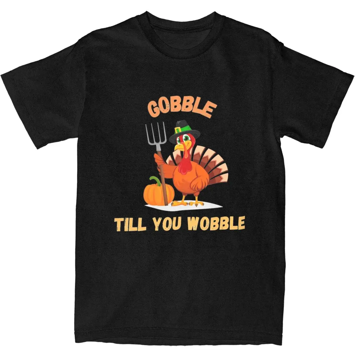 Men T-Shirt Happy Thanksgiving Pumpkin And Turkey T Shirts Fashion Gobble Til You Wobble Summer Tees Y2K Basic 100% Cotton Tops