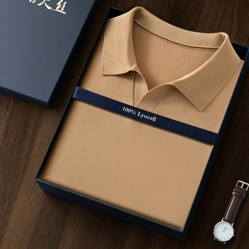 

Men Knitting Seagull Collar Pullover 100% Lyocell Tencel Italian style Sweater Short Sleeved High-Quality Breathable Casual tops