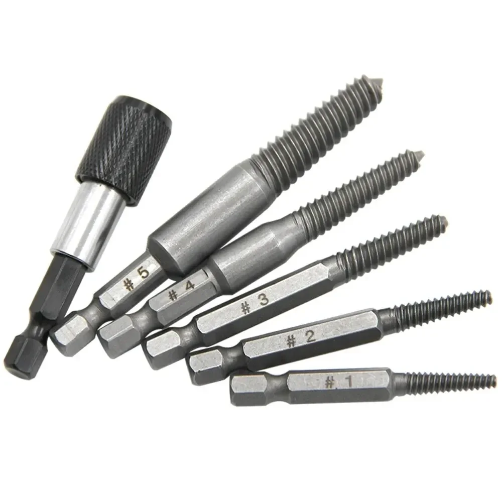 6Pcs Hexagonal Handle Broken Head Screw Extractor 60mm Black Quick Release Electric Hexagonal Broken Thread Removal Tool Set