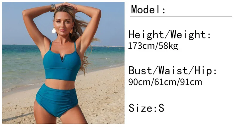 2-teiliges Damen-Bikini-Set mit V-Ausschnitt, Schwimmweste und Shorts mit hoher Taille, für Erwachsene, Bauchkontrolle, modische Badeanzüge, Strand, Surfen – Detail 2