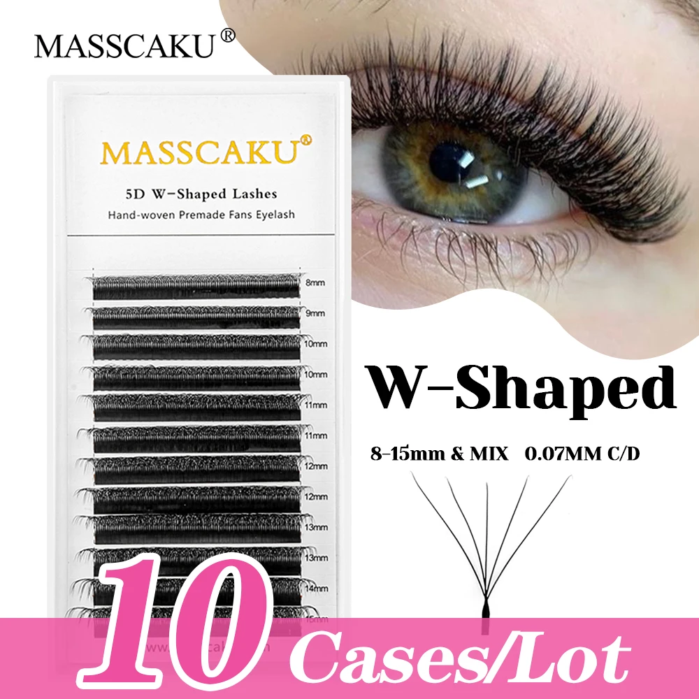 

MASSCAKU New Arrival 10cases/lot 3D Hand-woven W Design Clover Eyelashes 3D-10D W Shaped Premade Volume Fans Lashes Easy to Use