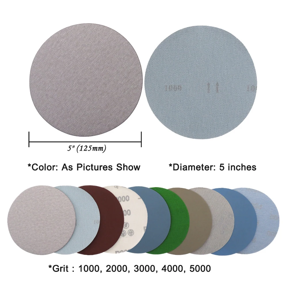 25Pcs 5 Inch Sandpaper 1000-5000 Grit Hook and Loops Wet Dry Sanding Disc Wet Dry Sandpaper for Auto Wood Polishing & Finishing