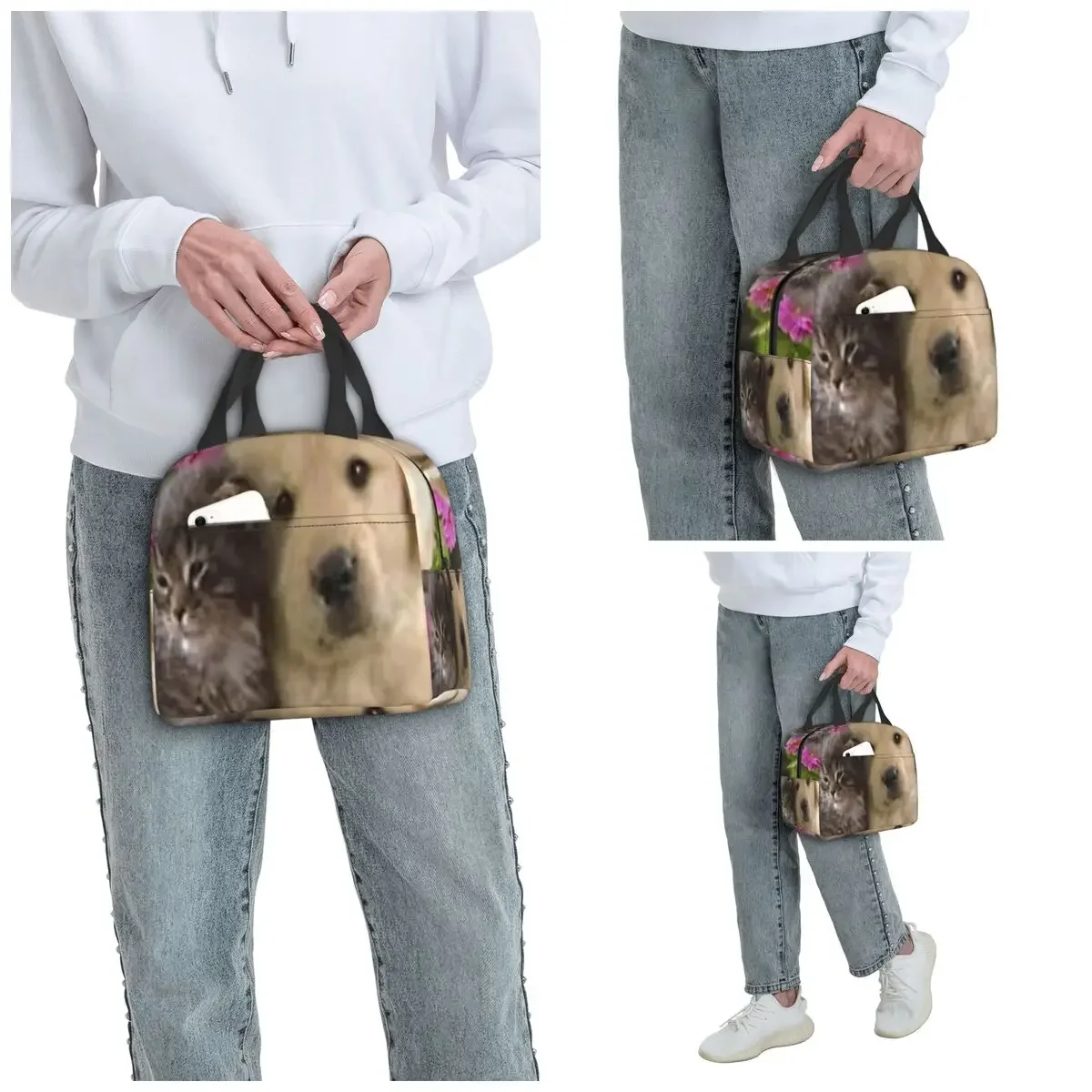 Adorable Dog Puppy And Kitten Friends Insulated Lunch Bag for Women Cooler Thermal Food Box Tote Leakproof Lunch Boxes Container