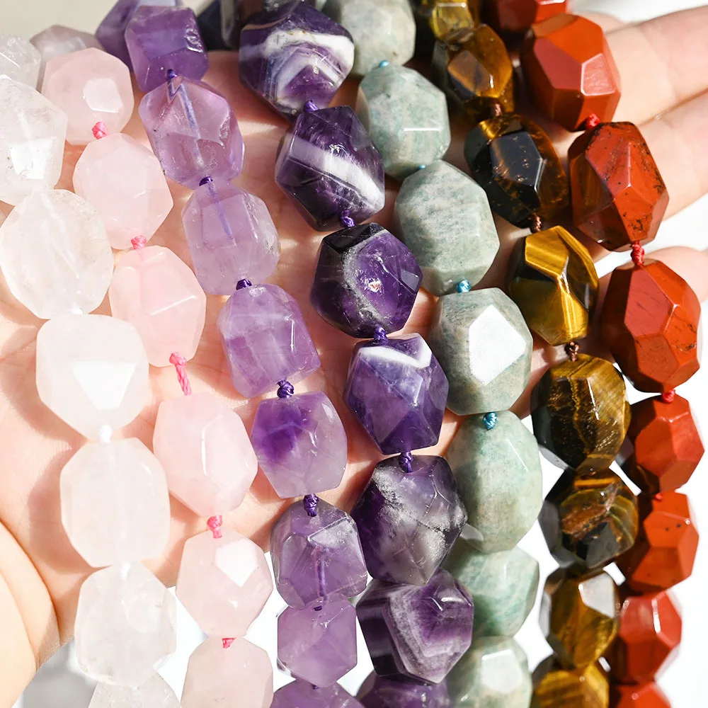 

Natural crystal amethyst powder crystal geometry loose beads tiger eye Tianhe stone polyhedron section beaded accessories wholes