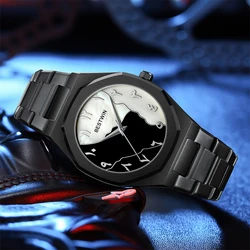 Light luxury fashionable men watch with shell surface waterproof steel strip round large dial business office men's quartz watch