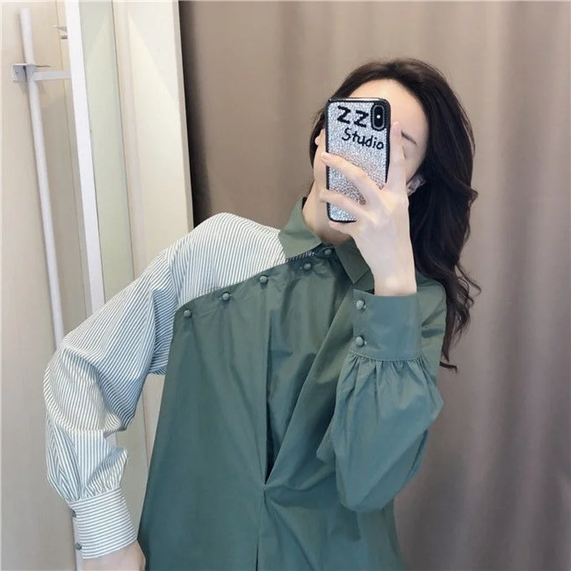 Camicie donna Patchwork irregolare Baggy BF Style Fashion femminile Hipster Daily Blusas causale Chic Tender Retro coreano