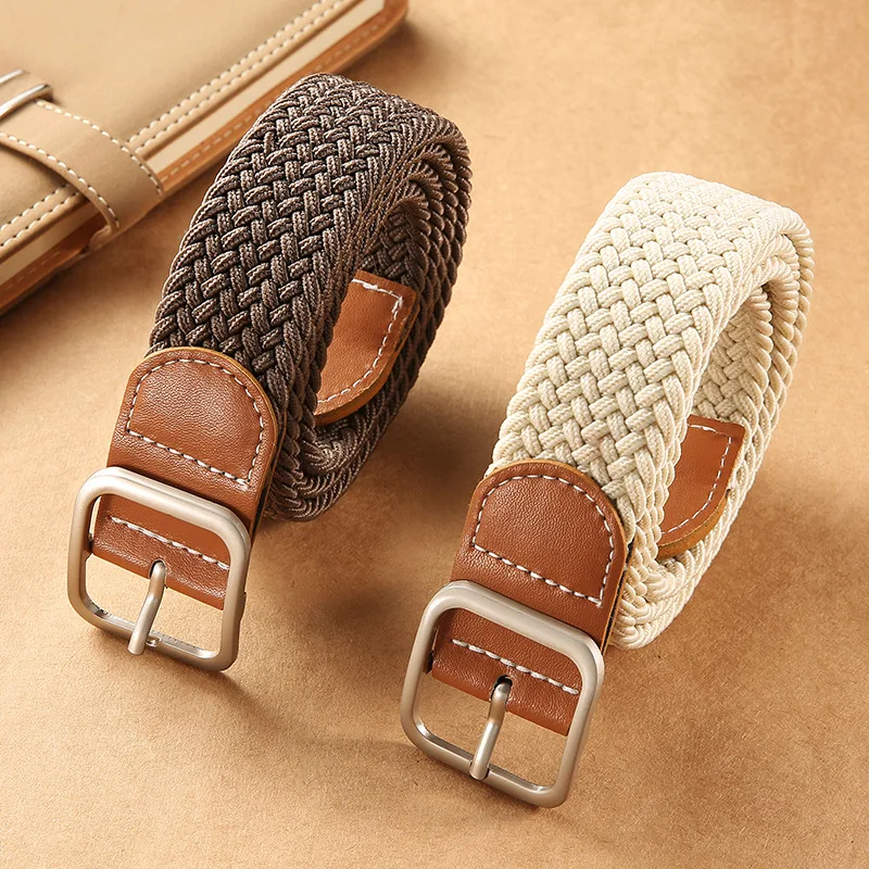 Female Casual Knitted Pin Buckle Men Belts Woven Canvas Elastic Expandable Braided Stretch Belts for Women Jeans Waistband