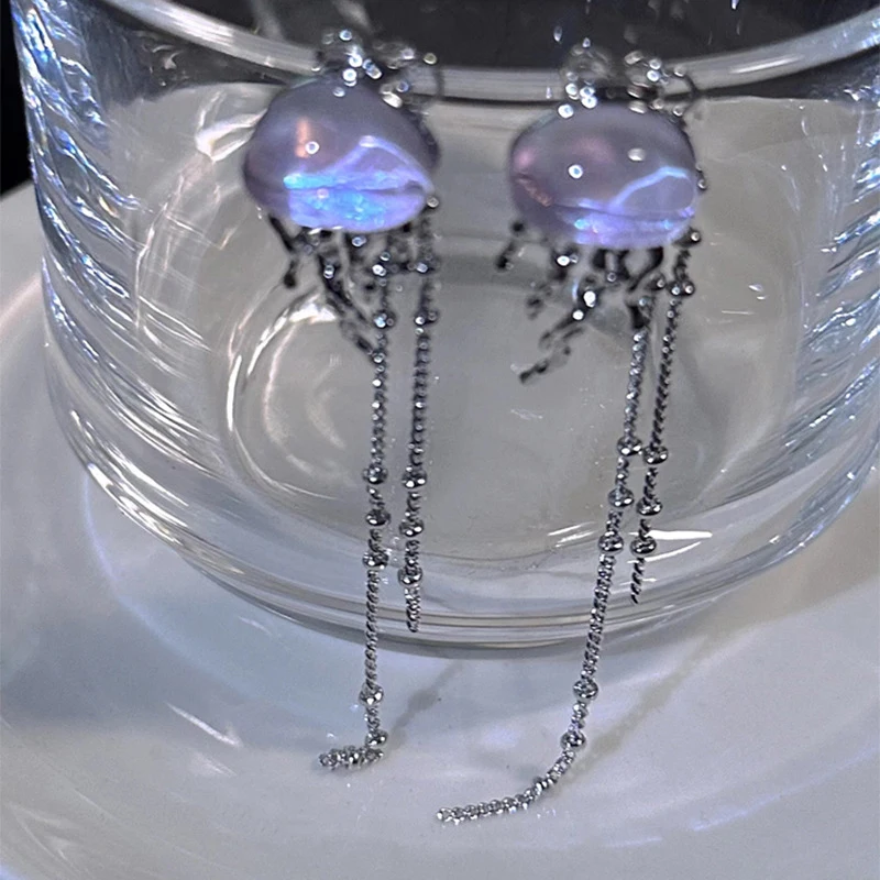 Neue schöne Tiefsee Quallen Elfen lange Quaste Tropfen Ohrringe Mini Stern transparente Kristall kette Ohrringe Frauen Schmuck Geschenke