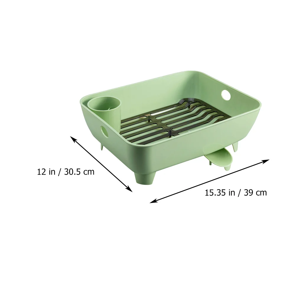 

1pc Bowl Chopsticks Storage Box Kitchen Organizer Dishware Rack Drainage Large Capacity Green Handles Plastic Tableware