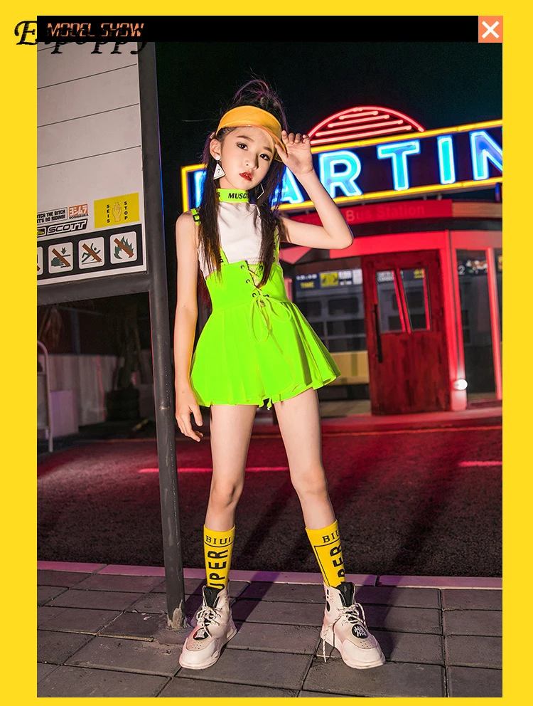 여아 퍼포먼스 의류, 재즈 댄스 스커트, 퍼포먼스 웨어, 여름 반팔, 트렌디 의류, 세트