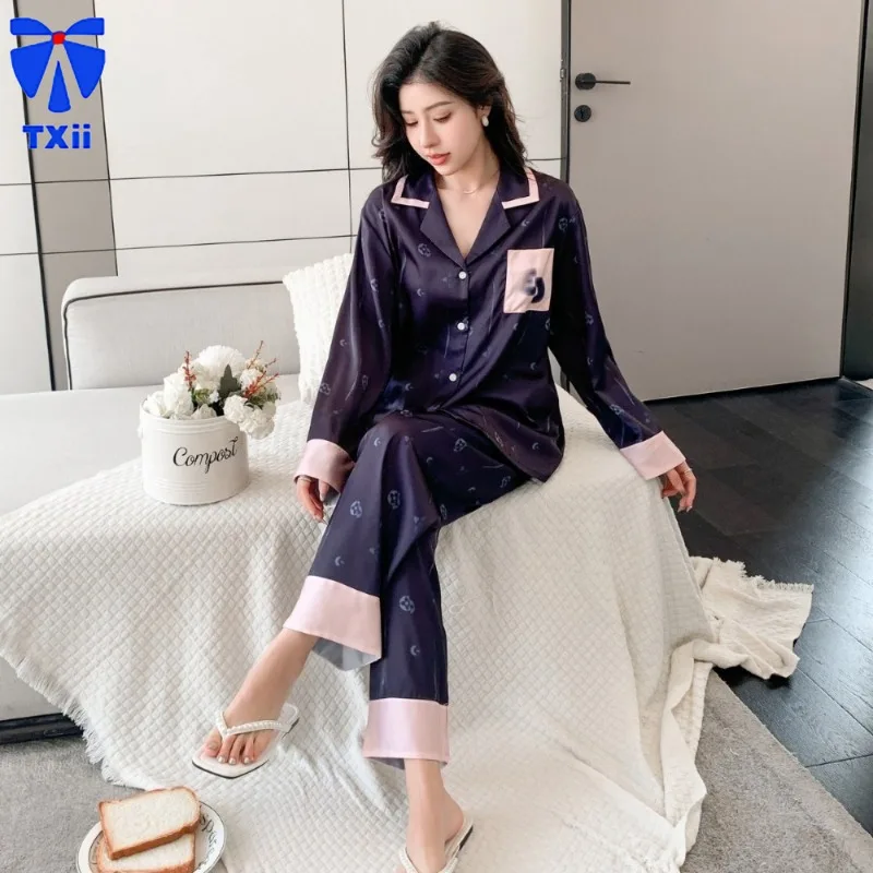 TXii Newlook 2024 Spring New Ice Silk Pajamas Women's Comfortable High-end Simple Casual Home Clothes suit Wearable