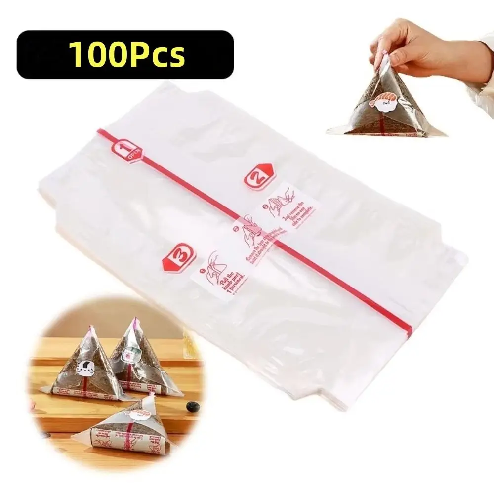 100Pcs PP Disposable Triangle Rice Ball Packing Bag Nori Nori Seaweed Onigiri Sushi Bag Onigiri Double Layers Wrap Plastic Bags