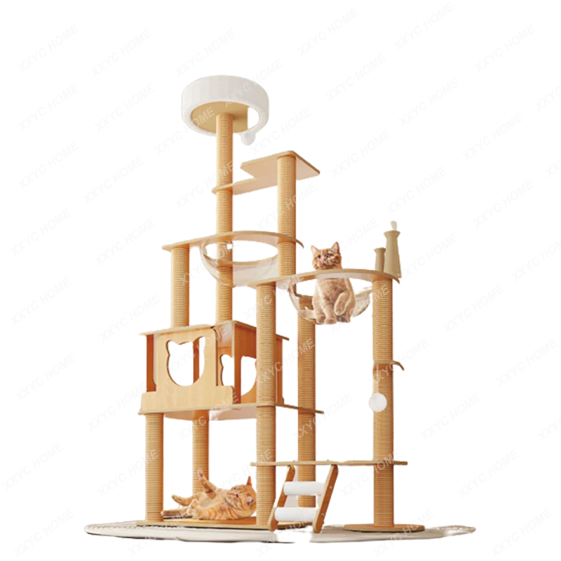 Climbing Tree House Cat Villa Toy Tower Scratching Board Playground Cat Condo Stairs Sisal Para Gatos Pet Furniture LJ50CS