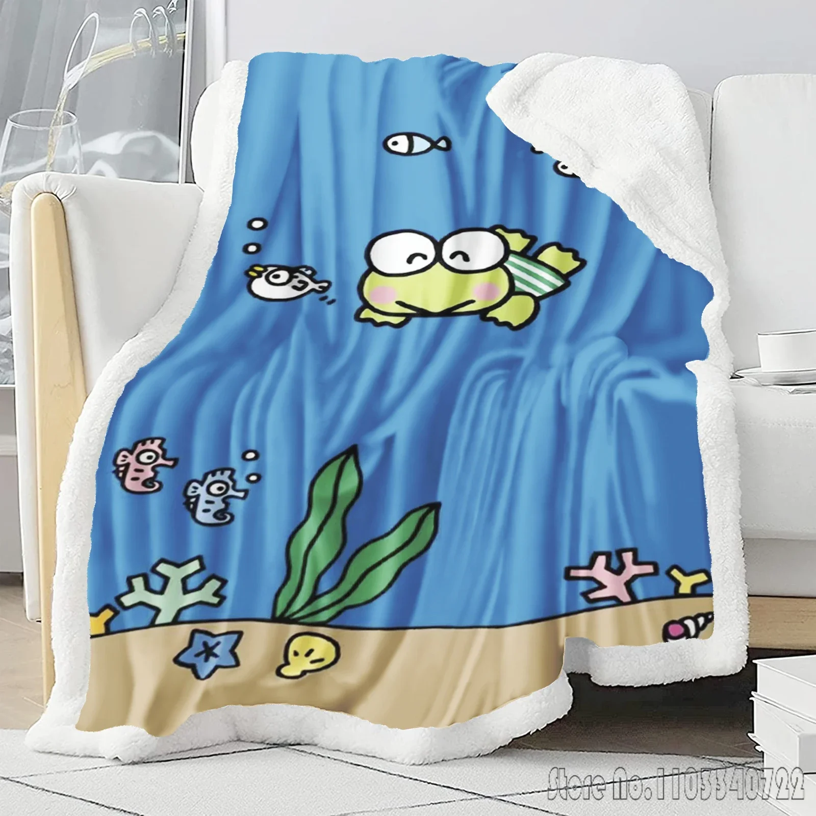 Manta de franela Sanrio Keroppi, manta de dibujos animados respetuosa con la piel para cama, decoración de sofá, mantas de lana para siesta, regalo para niños y niñas