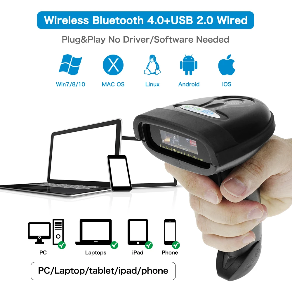 NETUM NT-1698W Handheld Wirelress Barcode Scanner AND NT-1228BL Bluetooth 1D/2D QR Bar Code Reader PDF417 for IOS Android IPAD