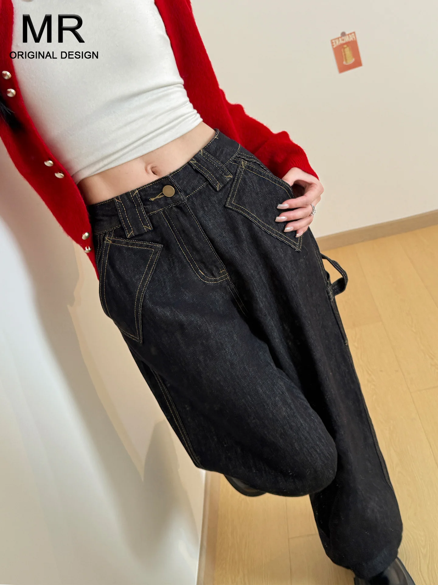 

Американские винтажные джинсы-карго с высокой талией и множеством карманов для женщин, летняя новинка, повседневные свободные леггинсы