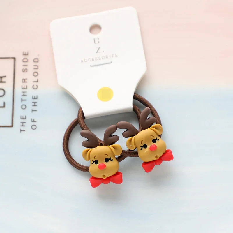 2pcs New Cute Christmas Elk Cartoon Elastic Hair Bands Rubber Hair Rope Tie Girls Hair Scrunchie Ponytail Holder Gum Accessories image 5