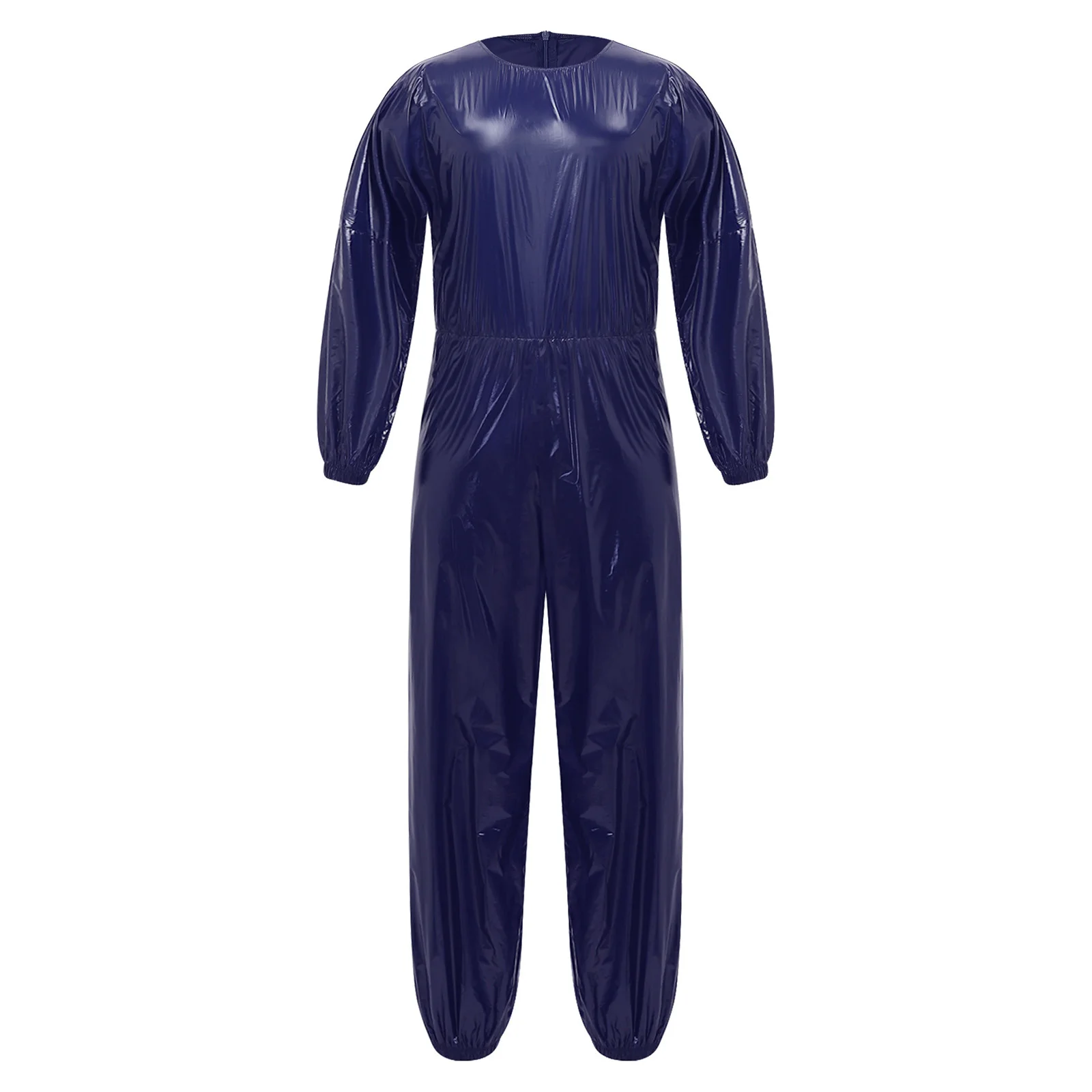 Men Women Glossy Waterproof Zipper Sauna Sweat Jumpsuit Raincoat Weight Loss Fitness Workout Bodysuit Sportswear Diaper Cover view 2