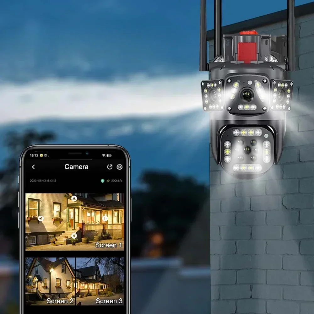 6MP Sicherheitskamera WiFi Wireless Outdoor drei Objektiv IP Cam Home Protection Auto Tracking CCTV Videoüberwachung