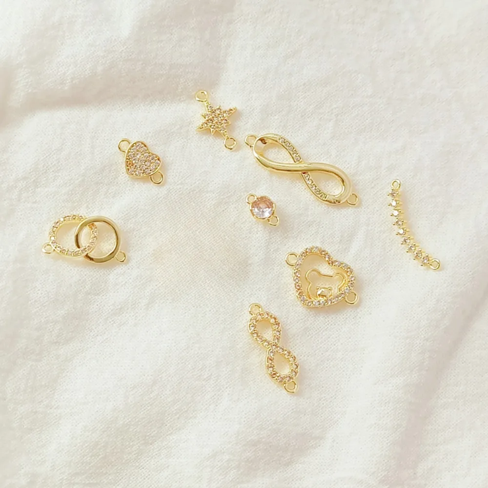 إكسسوار قلادة مزدوجة مستديرة مطلية بالذهب عيار 14 قيراط ومرصعة بالزركونيوم على شكل قلب 8 أشكال، تم توصيلها يدويًا بنفسك #2