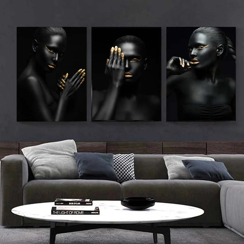 

3 件/套 Black Woman Abstract Art Canvas Painting Posters Printed Wall Art Pictures for Living Room Bedroom Decor Without Frames