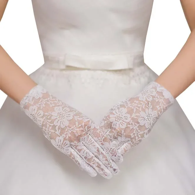 Nuevo Estilo elegante accesorios de protección solar guantes calados de encaje delicado patrón negro boda