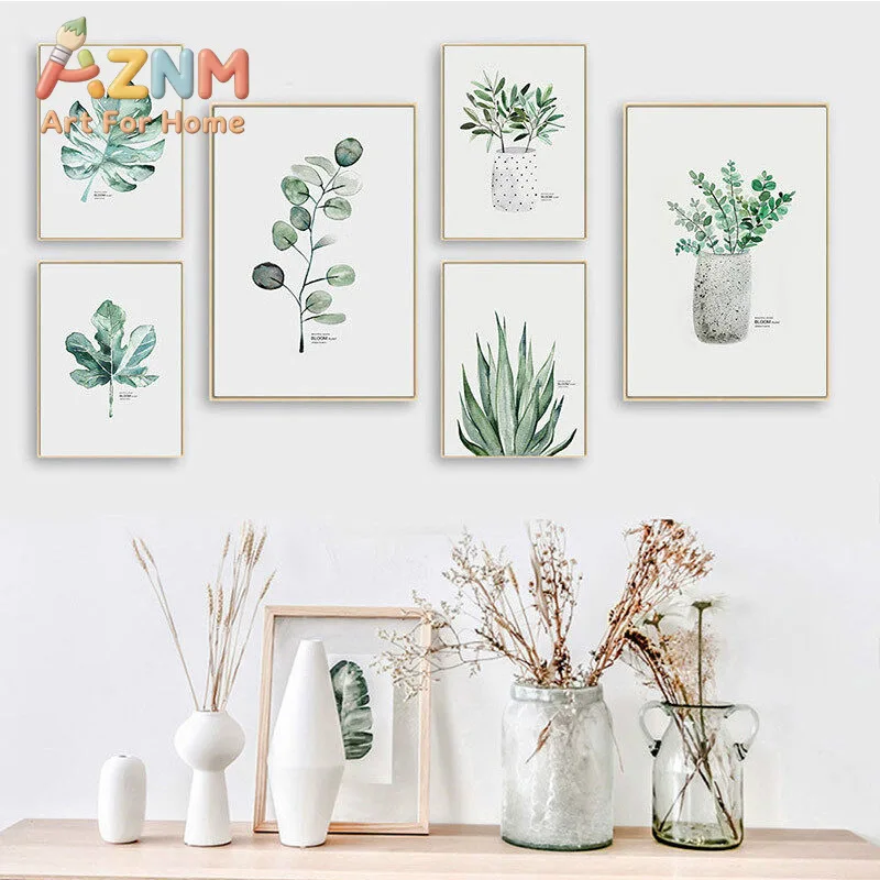 Nordic Style Watercolor Plants Leaf Canvas Poster Print Scandinavian Wall Art Painting Decoration Pictures Minimalist Home De
