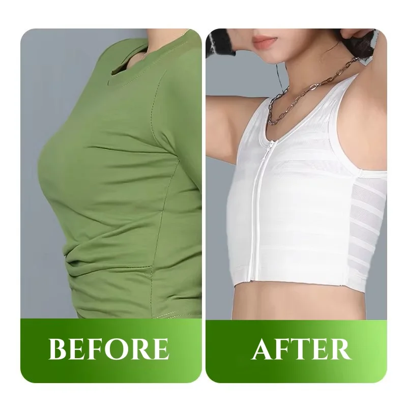 Front Bandage Chest Binder Front Zipper Breast Binder Tomboy  Super Flat Breathable FTM Vest Trans Binder