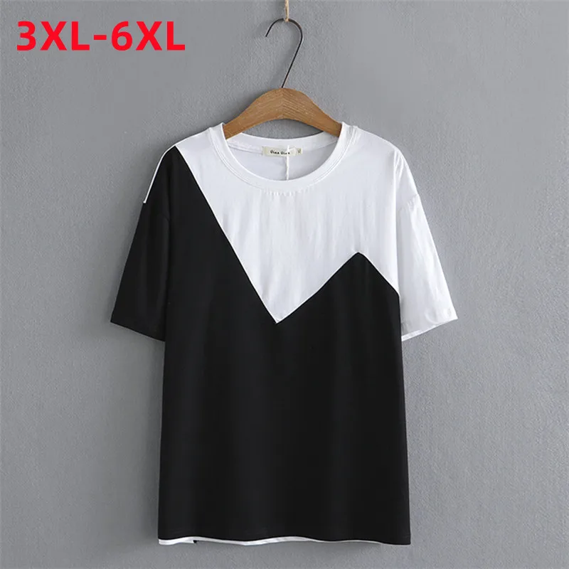 

New 2022 Ladies Summer Plus Size Tops For Women Large Size Short Sleeve Loose Black White Cotton T-Shirt 3XL 4XL 5XL 6XL