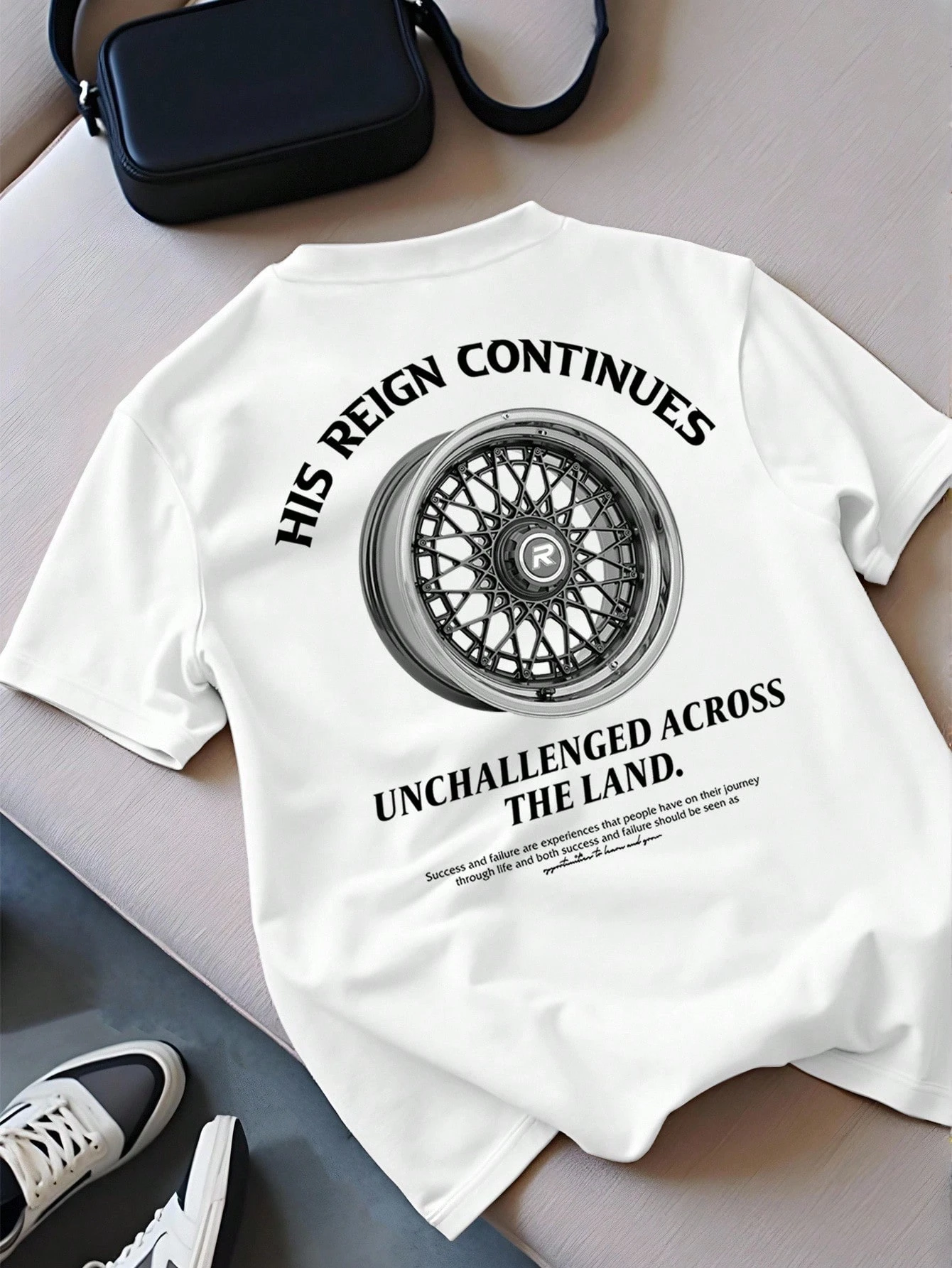 Sports Car Metallic Wheel Rim English Typography Casual Print Short-sleeve T-shirt, Regular Fit