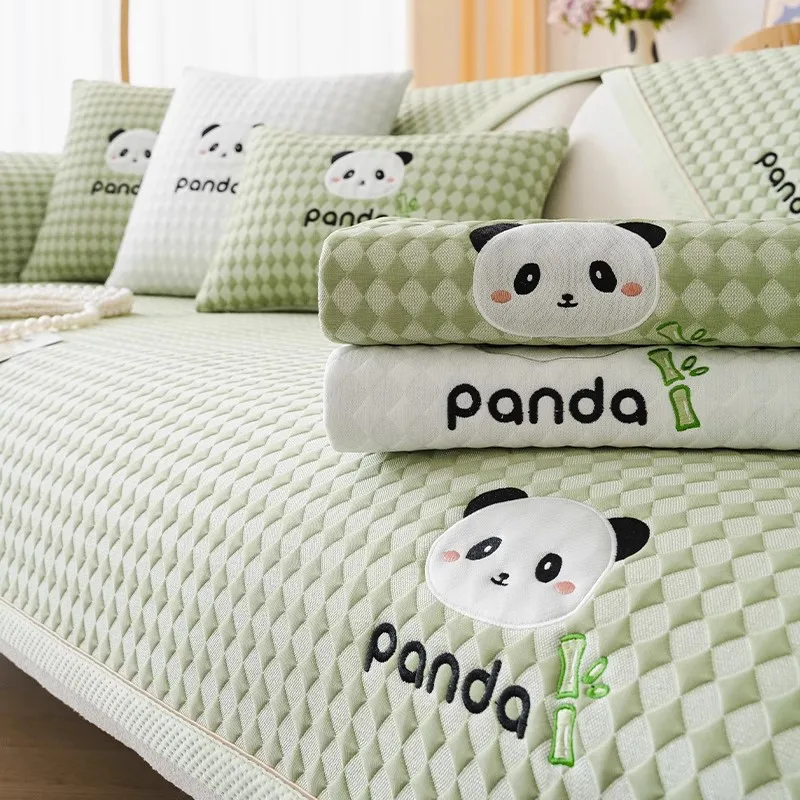 housses de canapé Panda Embroidery Sofa Cushion Cover Seat Cushion 2024 All Seasons Modern Simple Anti-slip Cold Sofa Cover