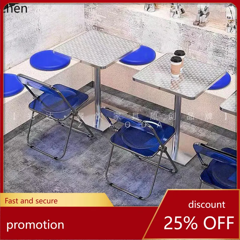 

CZ Dining Table Stainless Steel Industrial Style Outdoor Milk Tea Shop Cafe Table Chair Round Coffee Table