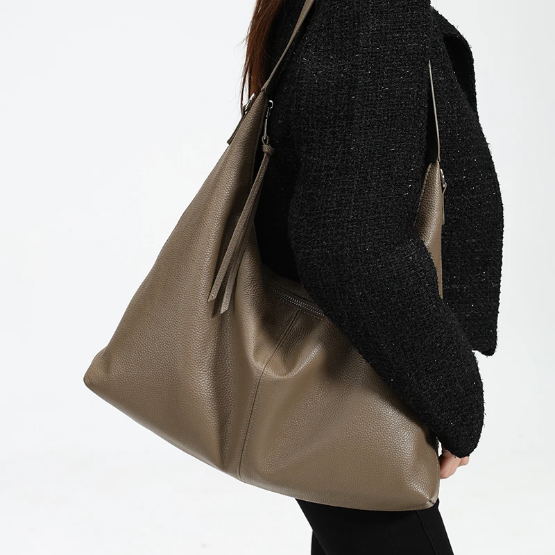 

Genuine Cowhide Leather Women's Tote Bag Large Capacity Ladies Casual Shoulder Crossbody Bag Luxury Female Designer Wholesale