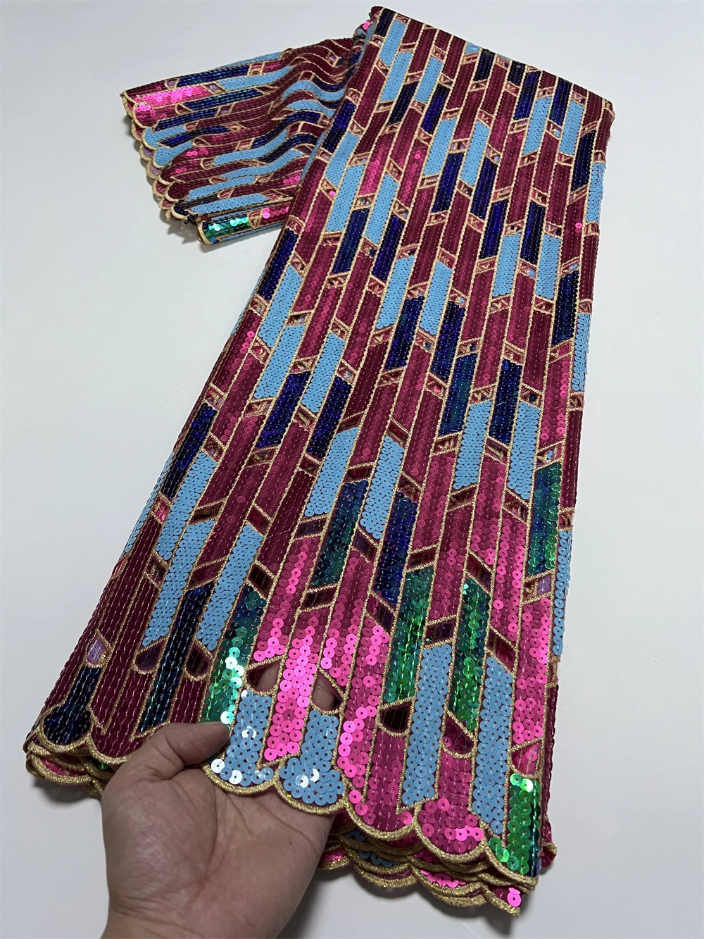 2026 African Nigerian High-Quality Tulle Lace Fabric with Beads Stone Embroidery Sequins 5 Yard for Prom Dresses Sewing PS0093