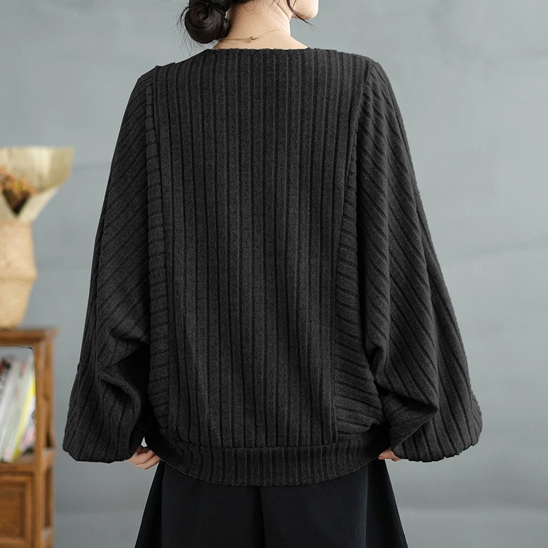 تي شيرت خريفي جديد فضفاض مناسب مستدير Ne Long Sve تي شيرت Batwing Sve Color متعدد الاستخدامات تصميم كوري من البوليستر... #5