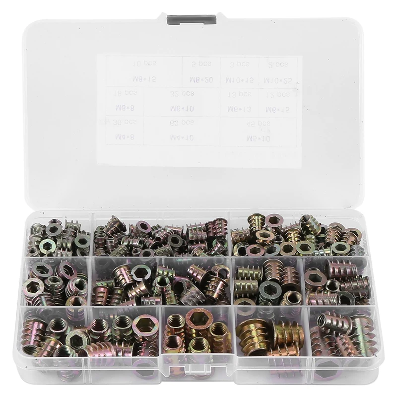 New Pack Of 230 Screw Nuts M4/M5/M6/M8/M10 Zinc Alloy Hex Socket Nut, Threaded Insert, Wood Screw Nut For Wood Furniture