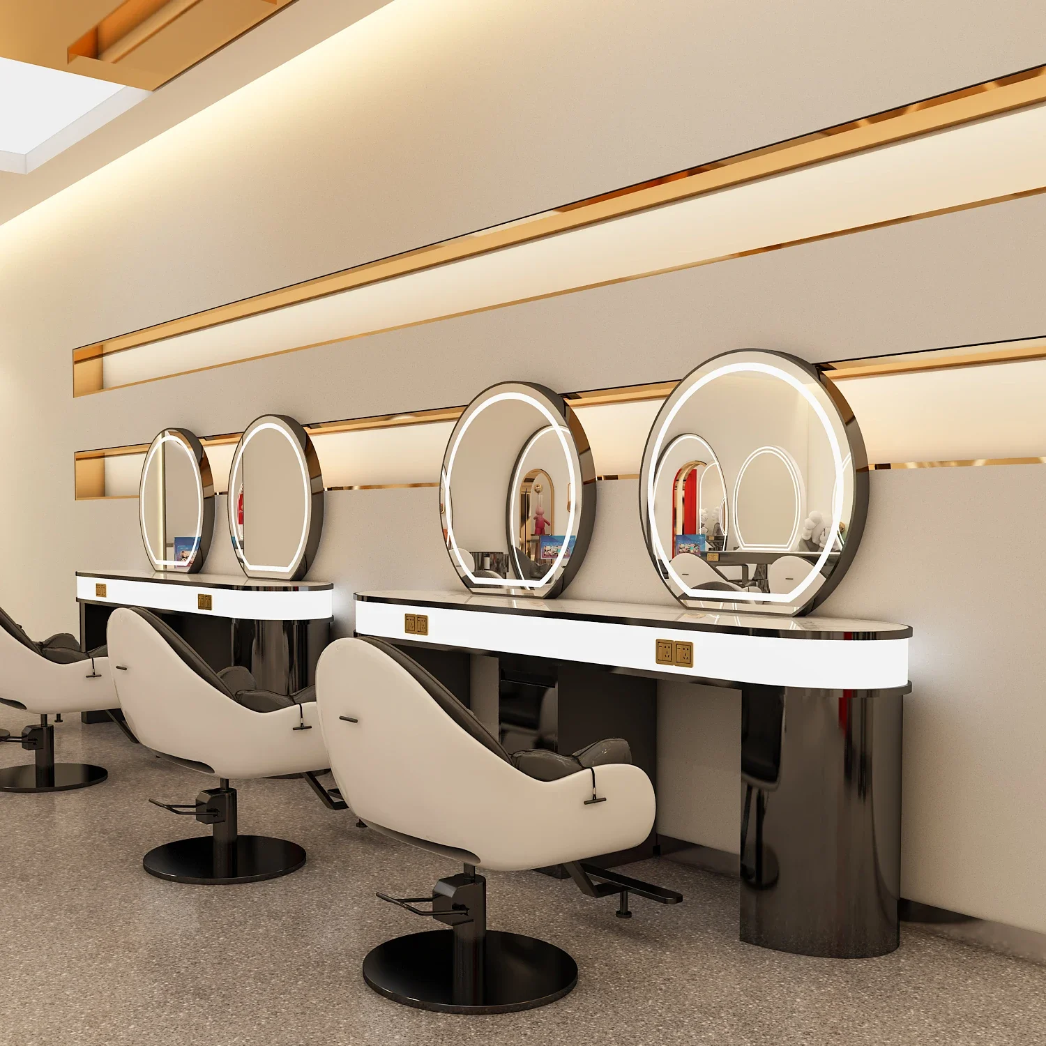 1 x Friseurspiegel, integrierter Friseursalon-Schrank