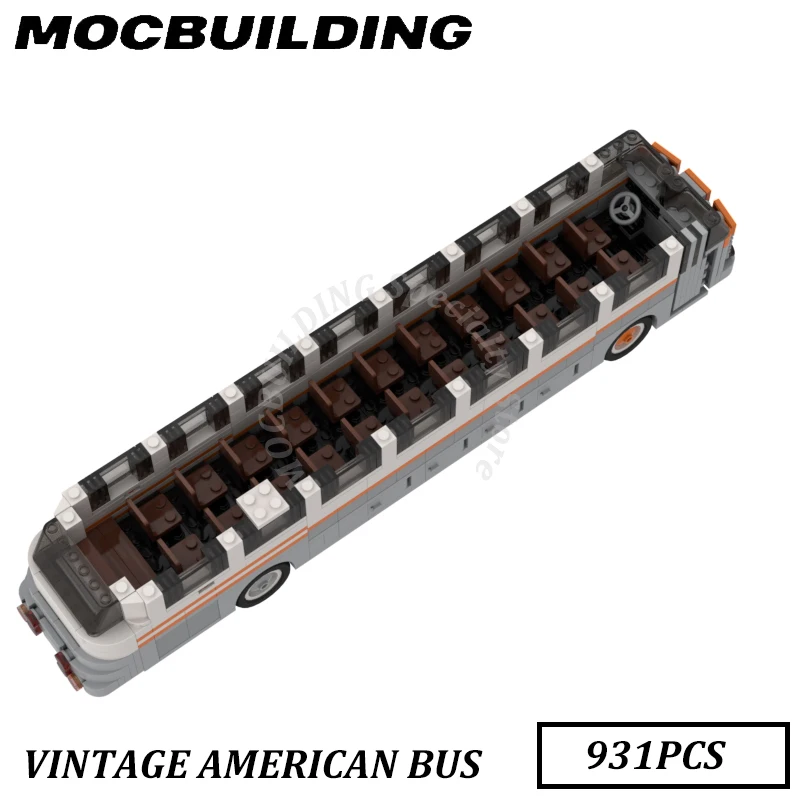 Vintage American Bus Model MOC Building Blocks Brick Toys Display Construction Gift Birthday Present