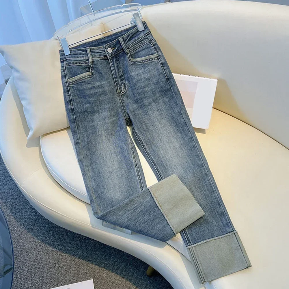 Abbigliamento da club Abiti da vacanza Pantaloni blu a vita alta blu Streetwear casual per donna Lunghezza abbigliamento casual regolare