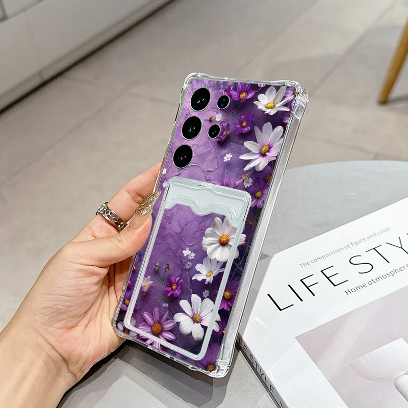 Romantic flowers for Samsung A20s A21s A23 A24 25 26 31 32 32 33 34 35 A50 51 52 53 54 55 73 Transparent card pack phone case