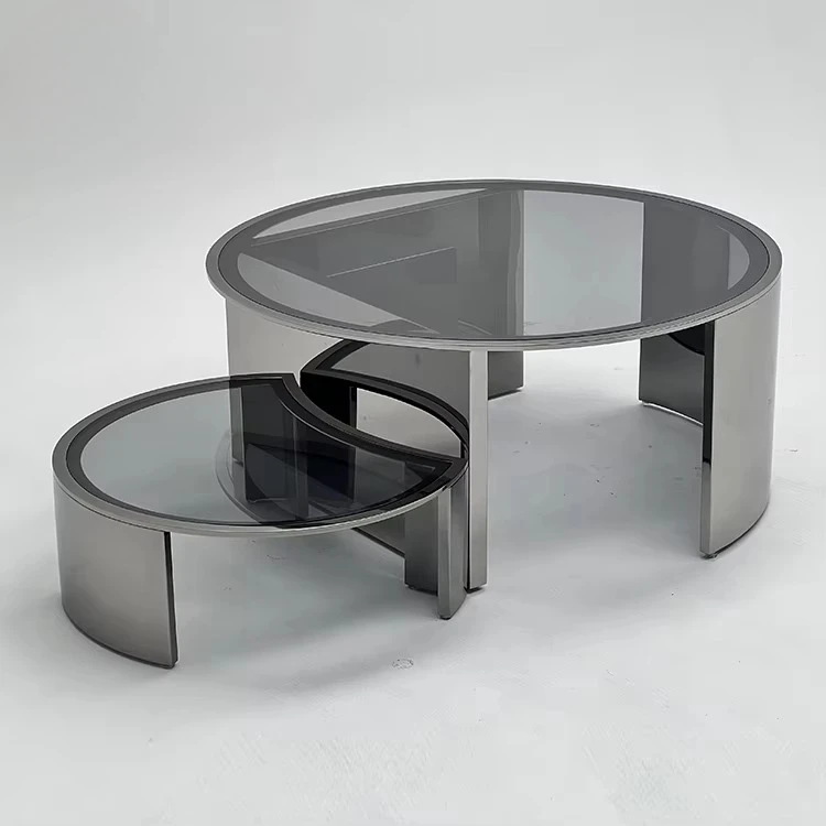 Living Room Furniture Glass Top Coffee Table Round Black Coffee Table Set Luxury Modern