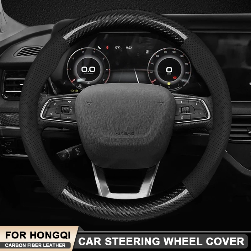 

Car Carbon Fiber Leather Steering Wheel Cover For Hongqi Red Flag E-HS9 HS5 H5 H6 HS3 H7 HS7 S9 H9 E-MQ5 HQ9 EH7 05 06 08 L5 L9