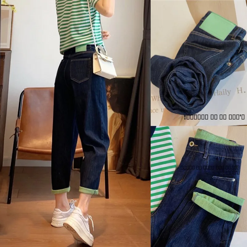 

Джинсы-харланы с высокой талией и прямыми штанинами для женщин больших размеров, цветные, свободные, визуально стройнящие, в стиле «папины джинсы», летняя новинка