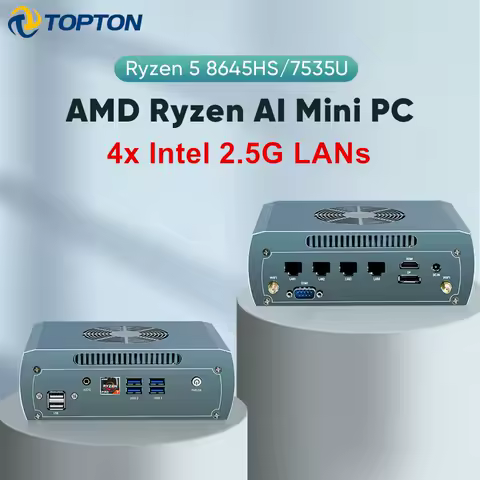 Topton Solid Metal FU04 NAS Mini PC AMD Ryzen 5 8645HS 7535U 4*Intel 2.5G LAN 2*DDR5 2*NVMe Firewall PC Computer Proxmox Server